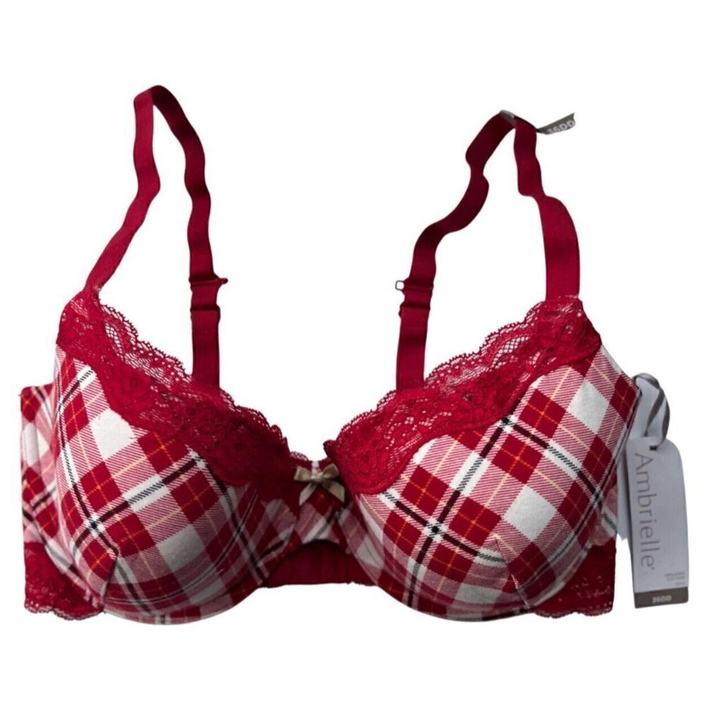 Ambrielle Organic Cotton Demi Classic Racerback Red Plaid Bra Size 38DD - Picture 1 of 11
